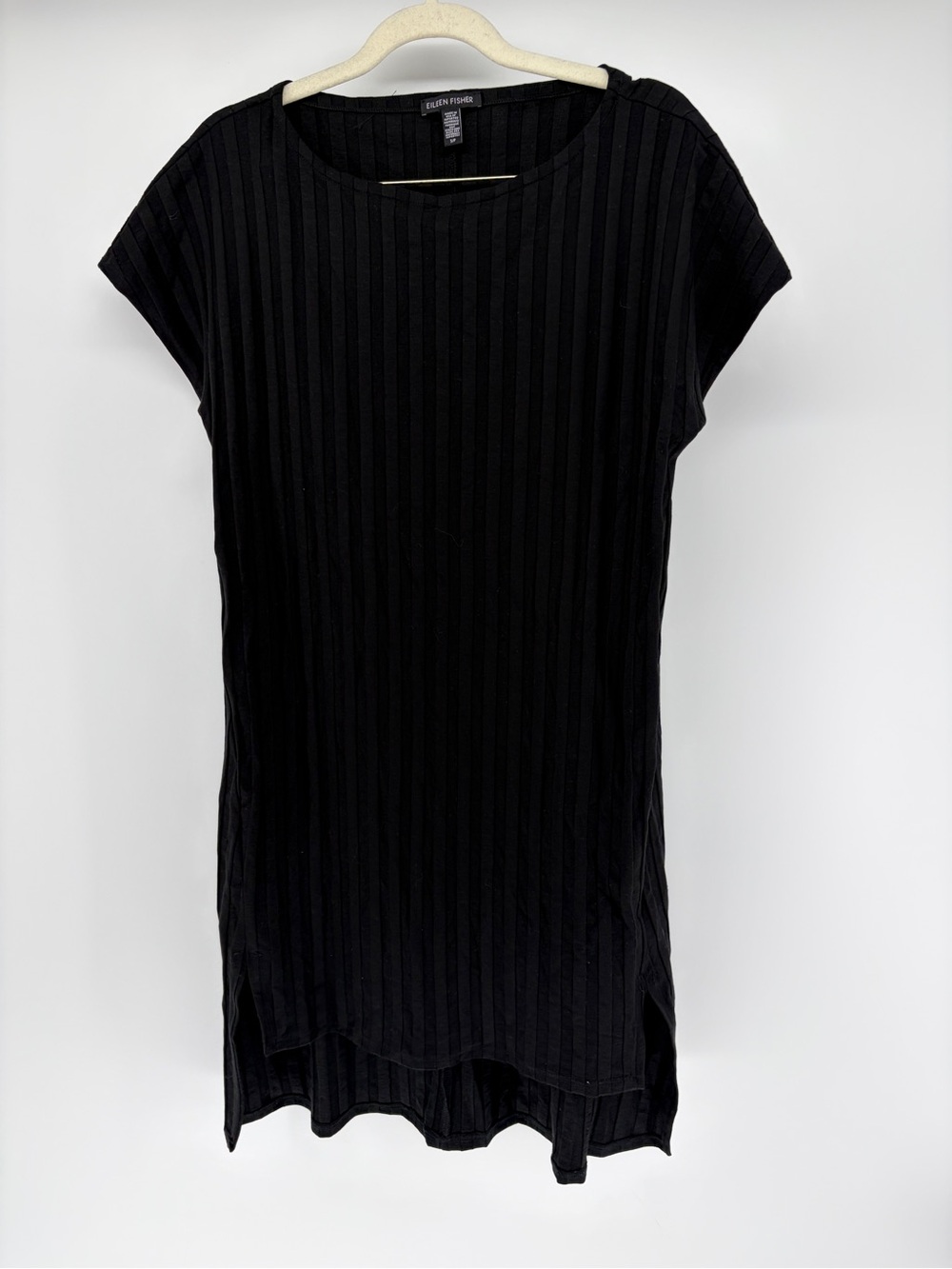 Eileen Fisher Wide Rib Tunic Short Sleeve Shirt or Mini Dress Small Black